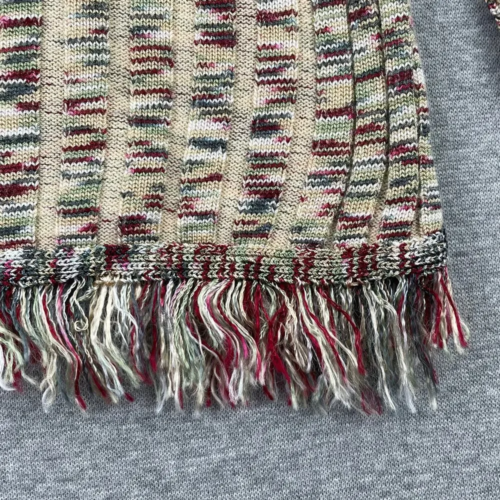 y2k Ribbed Knit Fringe Trim Sweater Womens M Multicolor Fitted Indie Sleaze